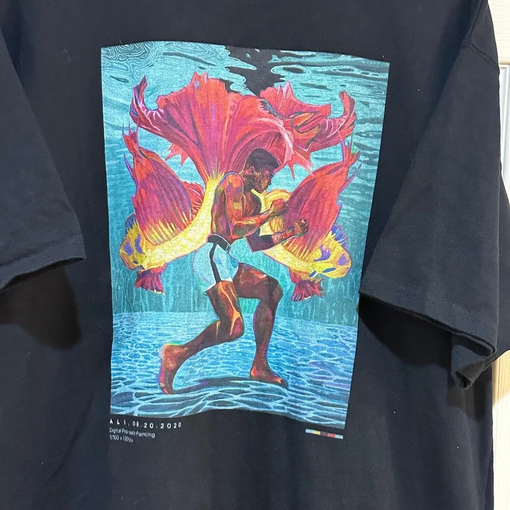 Champion Muhammad Ali Underwater Boxing Graphic T-Shirt Black Mens XL Art Tee - Picture 3 of 7